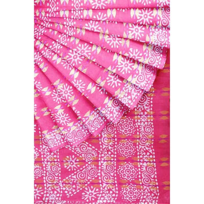 Pink Wax Batik Cotton Saree - SSEthnics
