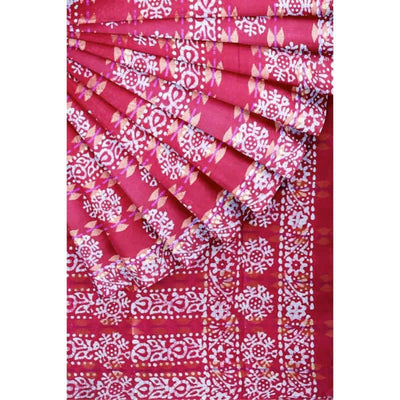 Dark Pink Wax Batik Cotton Saree - SSEthnics