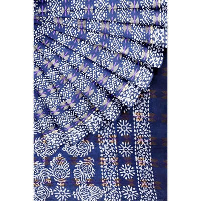 Blue Wax Batik Cotton Saree - SSEthnics