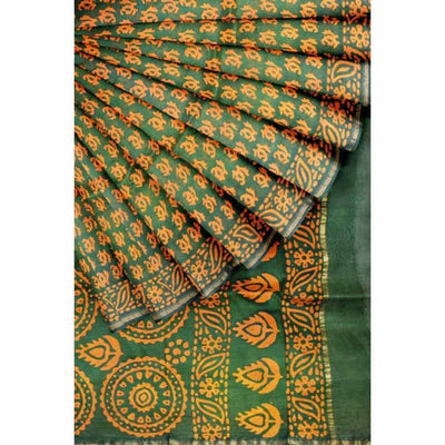 Green Wax Batik Chanderi SIlk Saree - SSEthnics