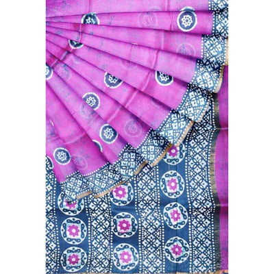 Onion Pink Wax Batik Chanderi SIlk Saree - SSEthnics