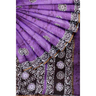 Purple Wax Batik Chanderi SIlk Saree - SSEthnics