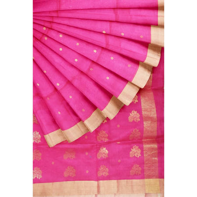 Pink Handloom Chanderi Silk Saree - SSEthnics
