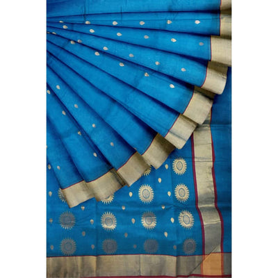 Sea Green Handloom Chanderi Silk Saree - SSEthnics