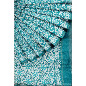 Sea Green Chanderi Silk Batik Saree - SSEthnics