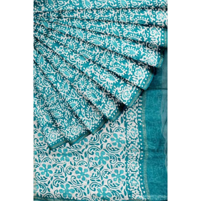 Sea Green Chanderi Silk Batik Saree - SSEthnics