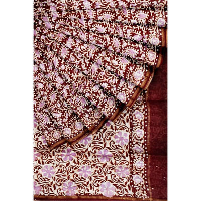 Maroon Chanderi Silk Batik Saree - SSEthnics