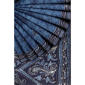 Blue Kalam Batik Cotton Saree