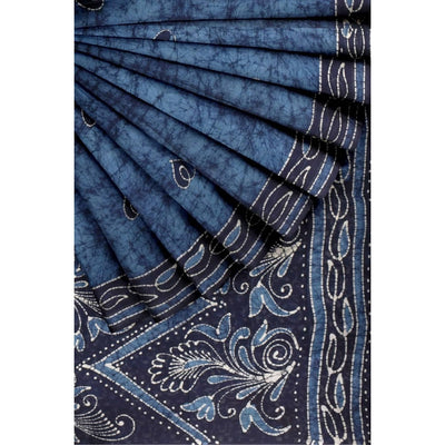 Blue Kalam Batik Cotton Saree