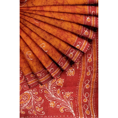 Orange Kalam Batik Cotton Saree