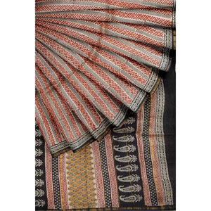 Maroon Bagru Block Print Chanderi Silk Saree - SSEthnics