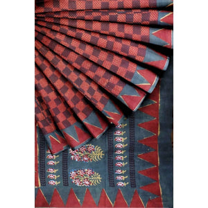 Nandana Block Print Cotton Saree - SSEthnics