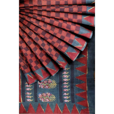 Nandana Block Print Cotton Saree - SSEthnics