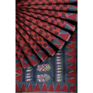Nandana Block Print Cotton Saree - SSEthnics