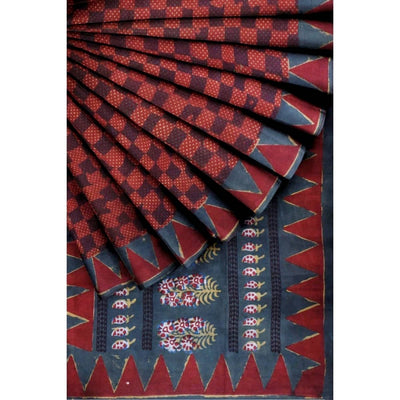 Nandana Block Print Cotton Saree - SSEthnics
