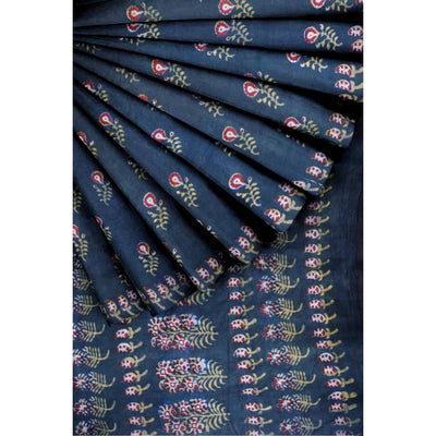Nandana Block Print Cotton Saree - SSEthnics