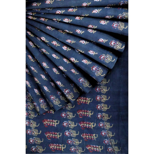 Nandana Block Print Cotton Saree - SSEthnics – alternate view