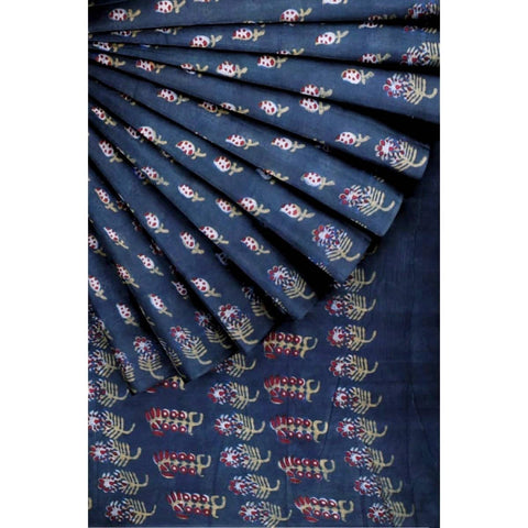 Nandana Block Print Cotton Saree - SSEthnics – alternate view