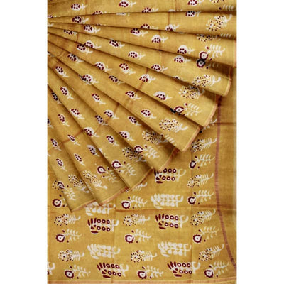 Yellow Nandana Block Print Chanderi Silk Saree - SSEthnics
