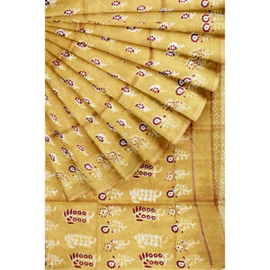 Yellow Nandana Block Print Chanderi Silk Saree - SSEthnics