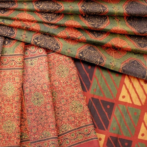 Madder Ajrakh Block Print Cotton Saree