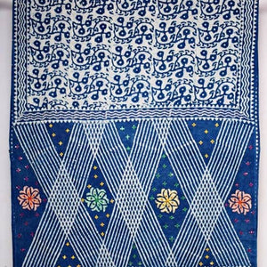Indigo-Dabu Hand Embroidered Mul Cotton Saree - SSEthnics