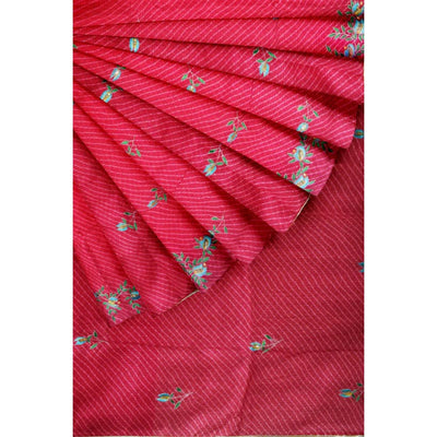Pink Leheriya Kota Silk Saree with Hand Embroidery - SSEthnics