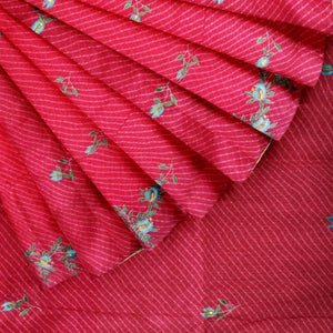 Pink Leheriya Kota Silk Saree with Hand Embroidery - SSEthnics