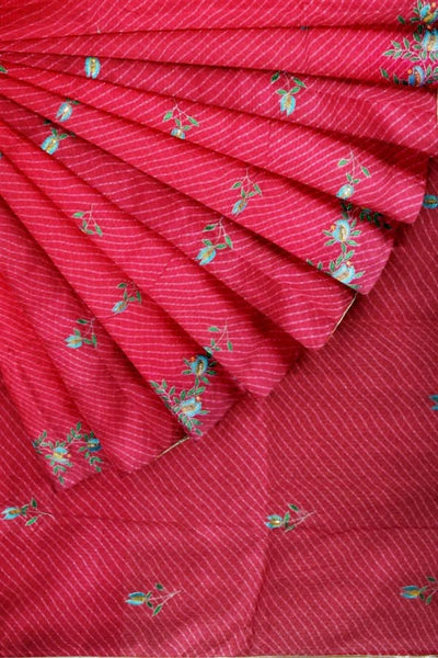 Pink Leheriya Kota Silk Saree with Hand Embroidery - SSEthnics