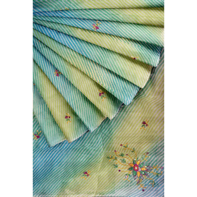 Green Leheriya Kota Silk Saree with Hand Embroidery - SSEthnics