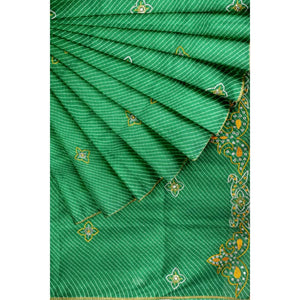 Green Leheriya Kota Silk Saree with Hand Embroidery - SSEthnics