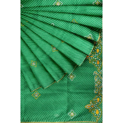 Green Leheriya Kota Silk Saree with Hand Embroidery - SSEthnics