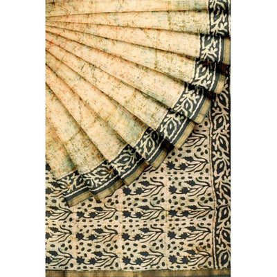 Beige Batik Maheshwari Silk Saree - SSEthnics