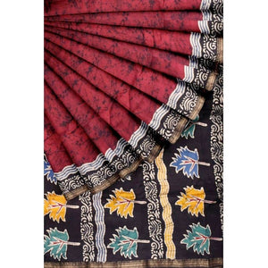 Maroon Batik Maheshwari Silk Saree - SSEthnics