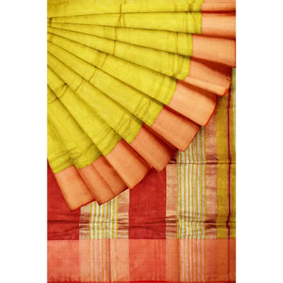 Yellow Handloom Maheshwari Silk Saree - SSEthnics