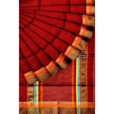 Red Handloom Maheshwari Silk Saree - SSEthnics
