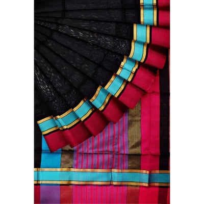 Black Handloom Maheshwari Silk Saree - SSEthnics
