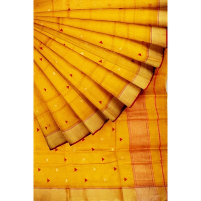 Yellow Handloom Maheshwari Silk Saree - SSEthnics