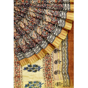 Olive Jaipuri Block Print Sico Saree - SSEthnics
