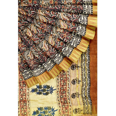 Olive Jaipuri Block Print Sico Saree - SSEthnics