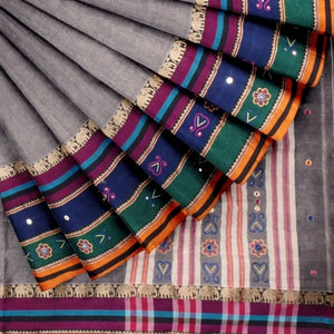 Grey Narayanpet Mercerised Cotton Saree