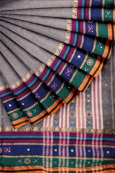 Grey Narayanpet Mercerised Cotton Saree