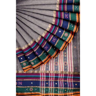 Grey Narayanpet Mercerised Cotton Saree-SSethnics