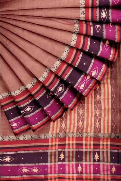 Rust Narayanpet Mercerised Cotton Saree with Embroidery