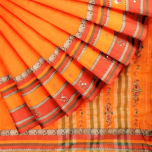 Orange Narayanpet Mercerised Cotton Saree
