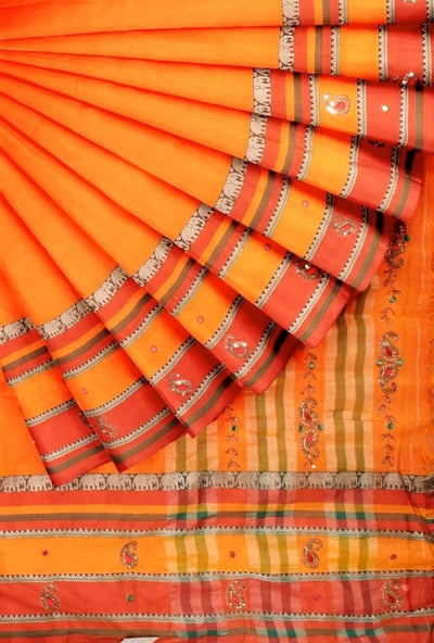 Orange Narayanpet Mercerised Cotton Saree