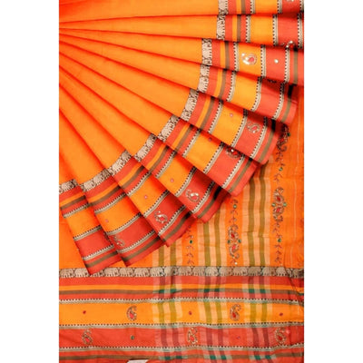 Orange Narayanpet Mercerised Cotton Saree - SSethnics
