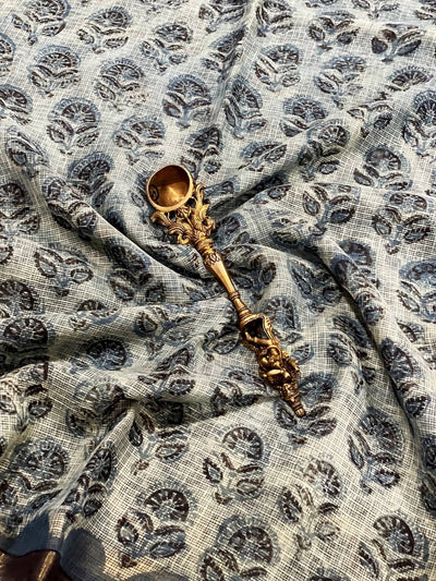 Grey Vanaspati Block Print Kota Saree