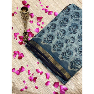 Grey Vanaspati Block Print Kota Saree