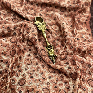 Rust Vanaspati Block Print Kota Saree